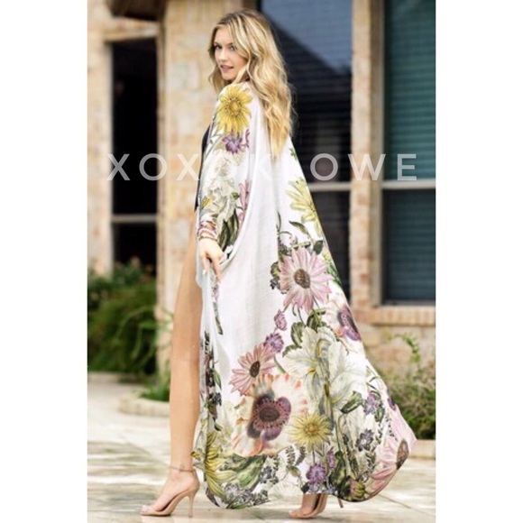 Floral Print Longline Maxi Duster Kimono - Picture 3 of 9